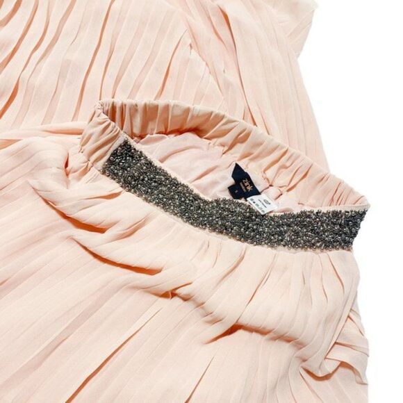 ZINK London Pleated Chiffon Midi Skirt Embellished Waist Band Blush Pink - Picture 4 of 5